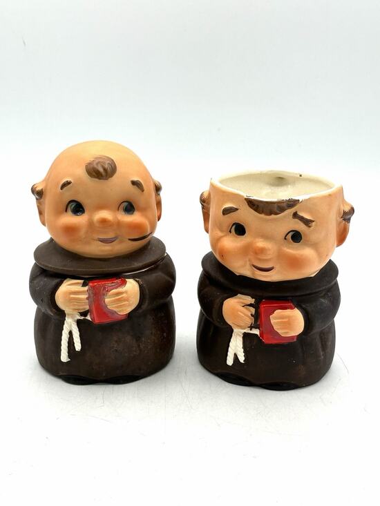 Unbranded Other - Vintage Friar Monk Creamer & Lidded Sugar Bowl Set Red Book Bible Mid Century